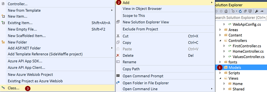 Add New Class to Model Folder in Visual Studio