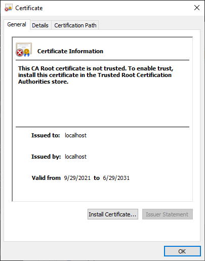 install certificate button