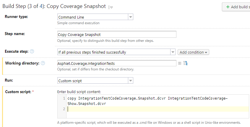 integration test build make copy of dotcover snapshot