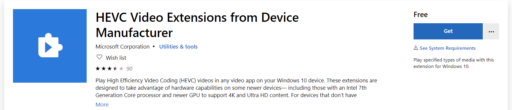 Install the HEVC Video Extension for Device Manufacturer