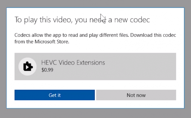 Missing HEVC Video Extension Dialog