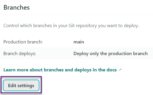 branch deploy default settings