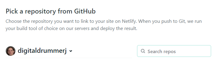 netlify pick repository to deploy from Github