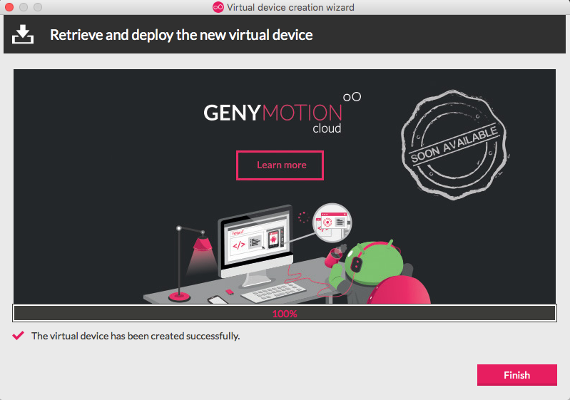 Genymotion Virtual device install finished